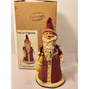 Poliwoggs American Folk Art Santa Claus; Vintage, 2000 Hand Painted With Box